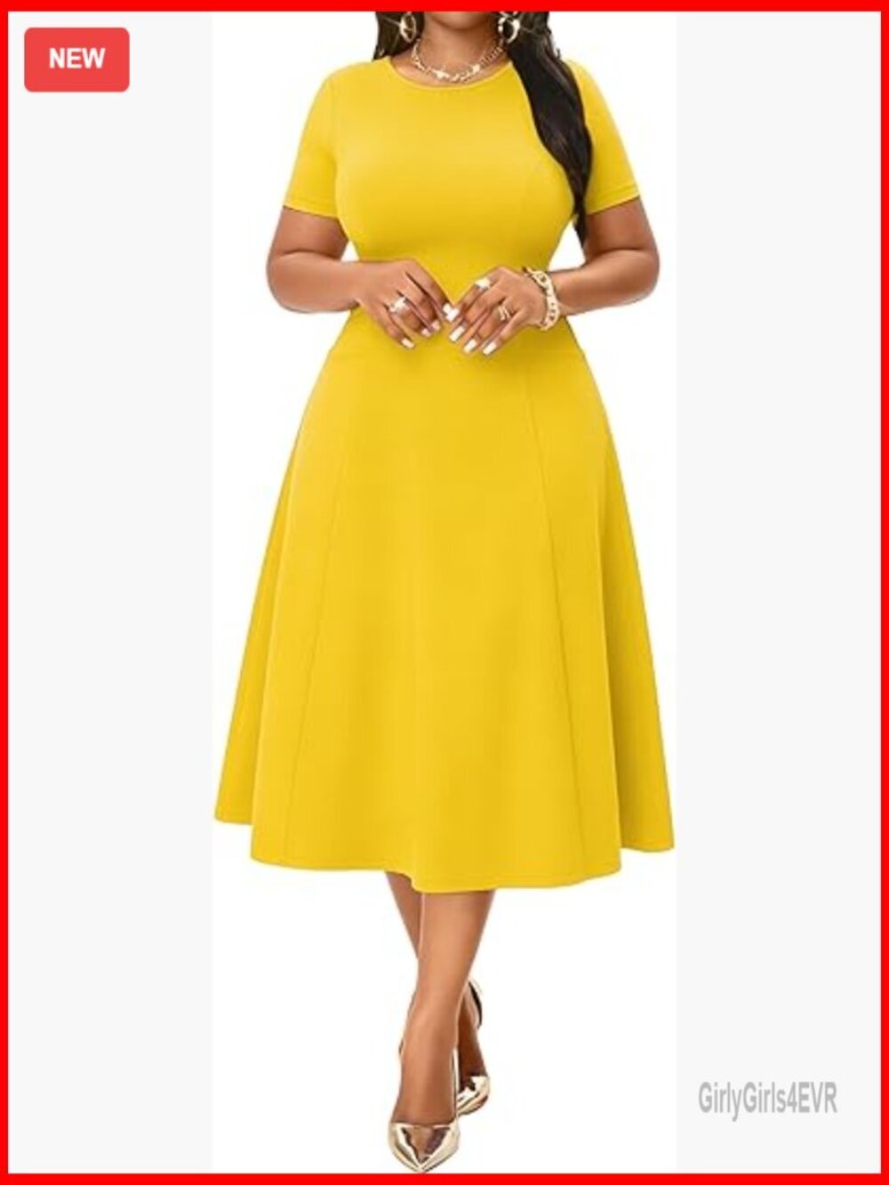 Casual Midi Dress Short Sleeve A-Line Church Dress with Pockets